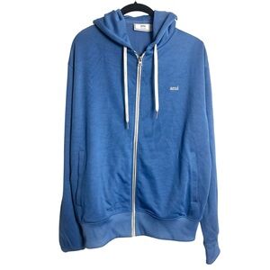 Ami Paris Ami De Coeur Zip up Hoodie Powder Blue White Stripe on sleeve NWOT